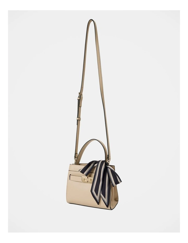 Serin Small Lock Top Handle Bag in Beige image 4