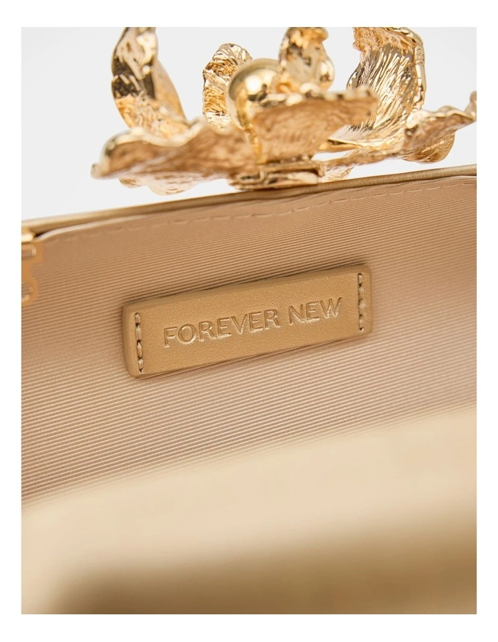 Gina Orchid Clasp Hardcase Clutch in Gold image 4