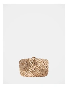 Everly Orchid Flower Clasp Hardcase Clutch Bag in Gold