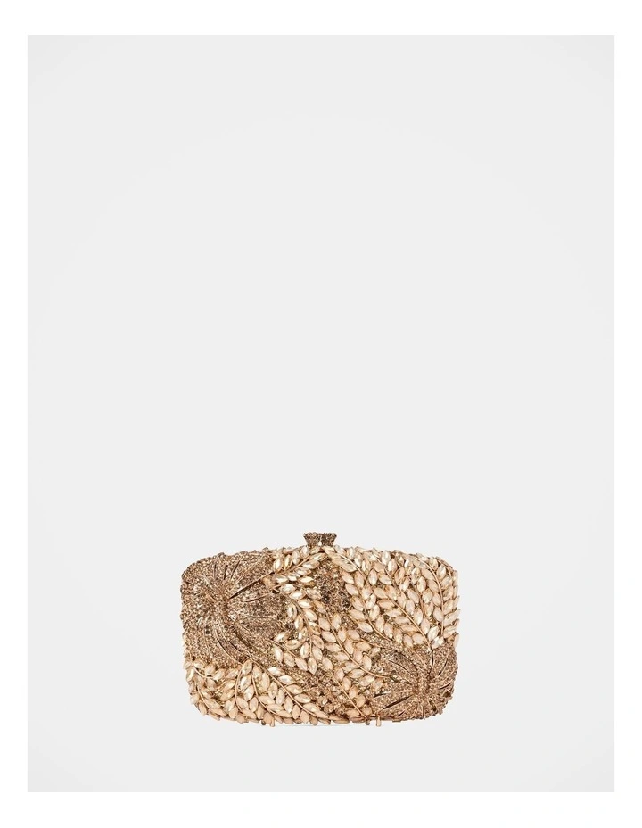 Everly Orchid Flower Clasp Hardcase Clutch Bag in Gold image 1