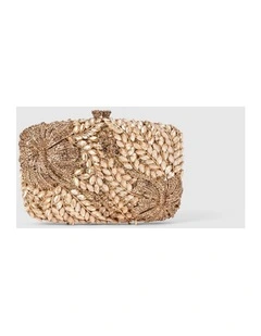 Everly Orchid Flower Clasp Hardcase Clutch Bag in Gold