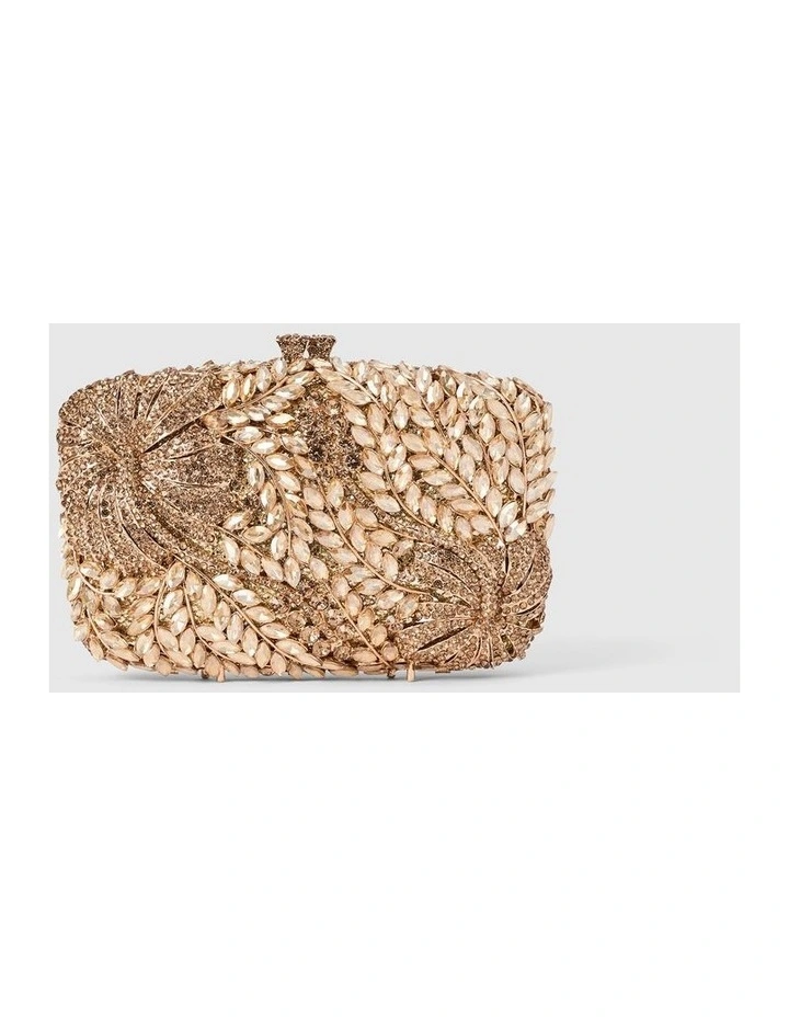 Everly Orchid Flower Clasp Hardcase Clutch Bag in Gold image 1