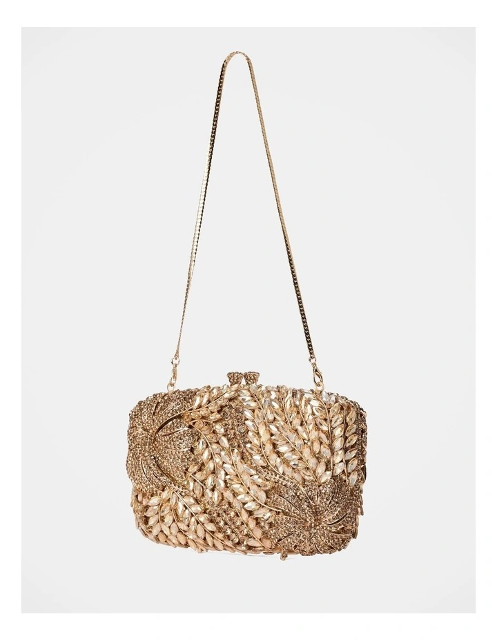 Everly Orchid Flower Clasp Hardcase Clutch Bag in Gold image 2