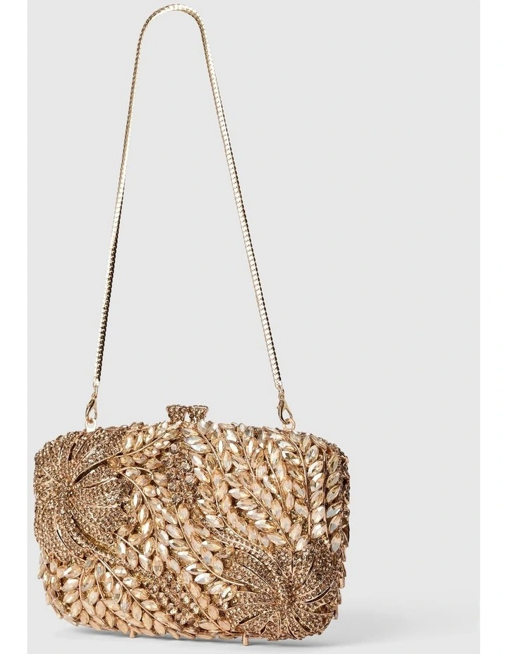 Everly Orchid Flower Clasp Hardcase Clutch Bag in Gold image 2