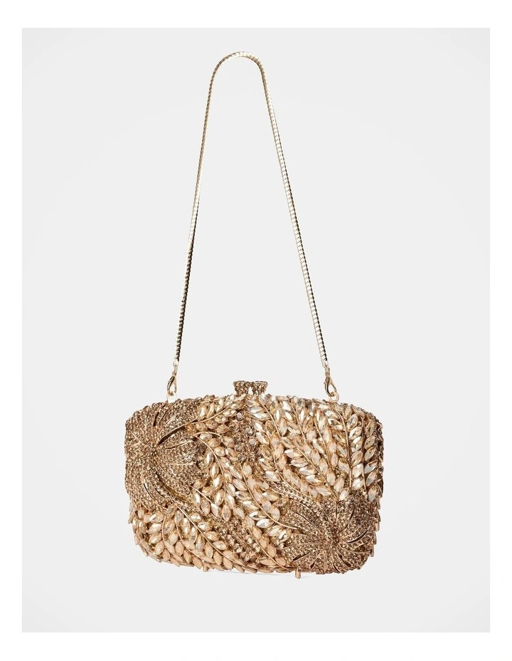 Everly Orchid Flower Clasp Hardcase Clutch Bag in Gold image 3