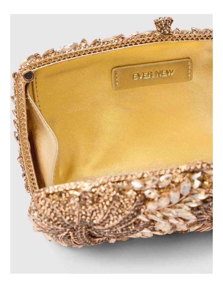 Everly Orchid Flower Clasp Hardcase Clutch Bag in Gold image 3