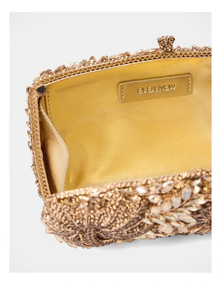 Everly Orchid Flower Clasp Hardcase Clutch Bag in Gold image 4