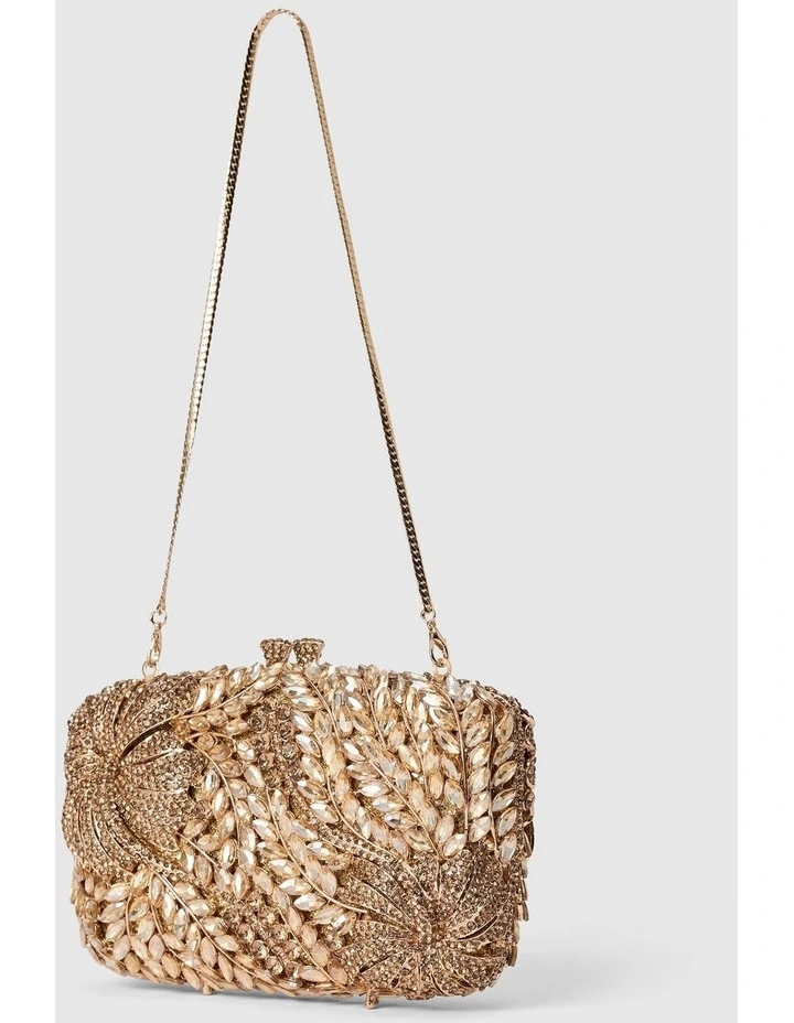 Everly Orchid Flower Clasp Hardcase Clutch Bag in Gold image 4