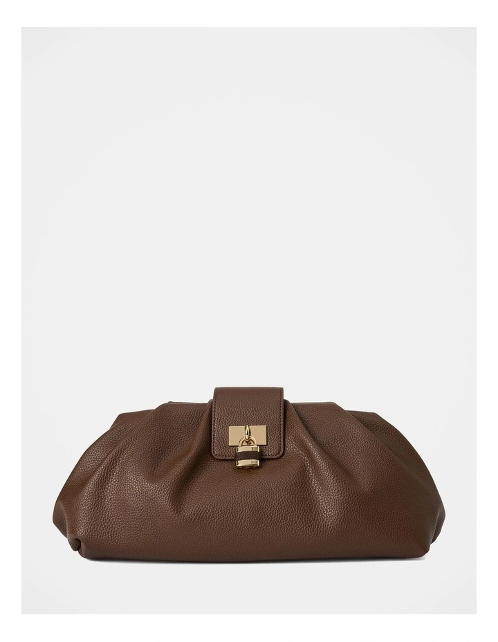 Portia Padlock Soft Clutch in Chocolate image 1