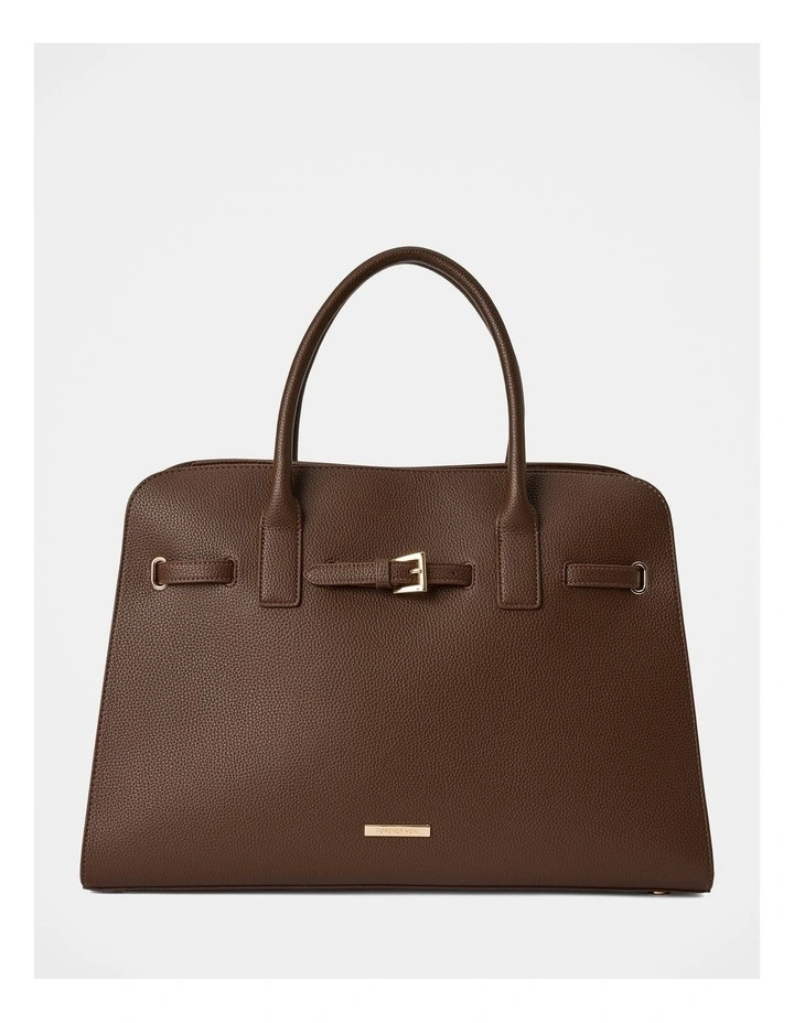 Clara Curve Buckle Tote Bag in Chocolate image 1