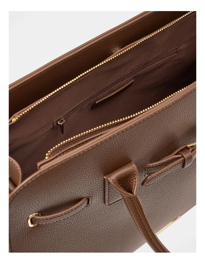 Clara Curve Buckle Tote Bag in Chocolate image 3
