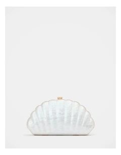 Ingrid Pearl Shell Hardcase Clutch Bag in Cream