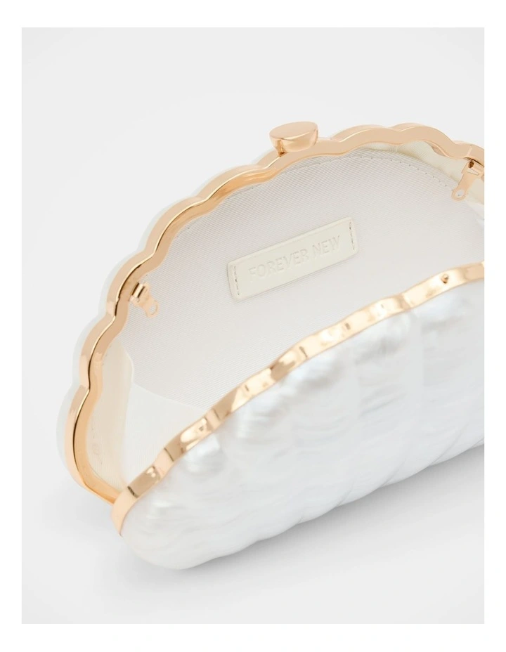 Ingrid Pearl Shell Hardcase Clutch Bag in Cream image 3
