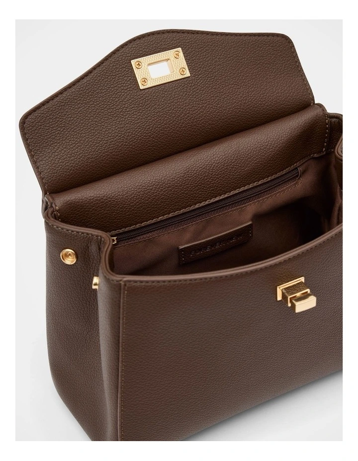 Tabitha Lock Top Handle Bag in Chocolate image 3