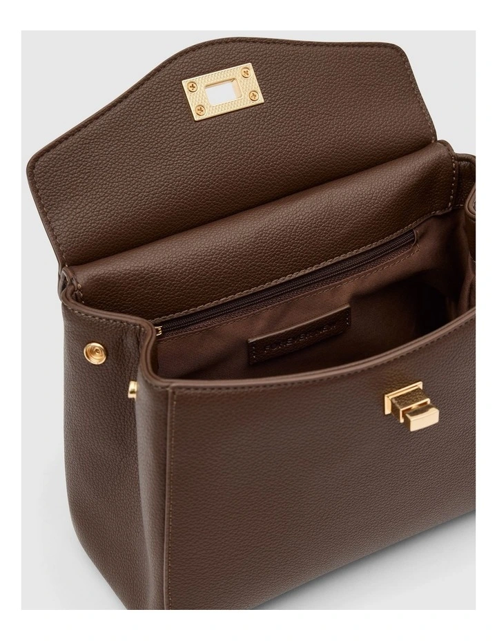 Tabitha Lock Top Handle Bag in Chocolate image 3