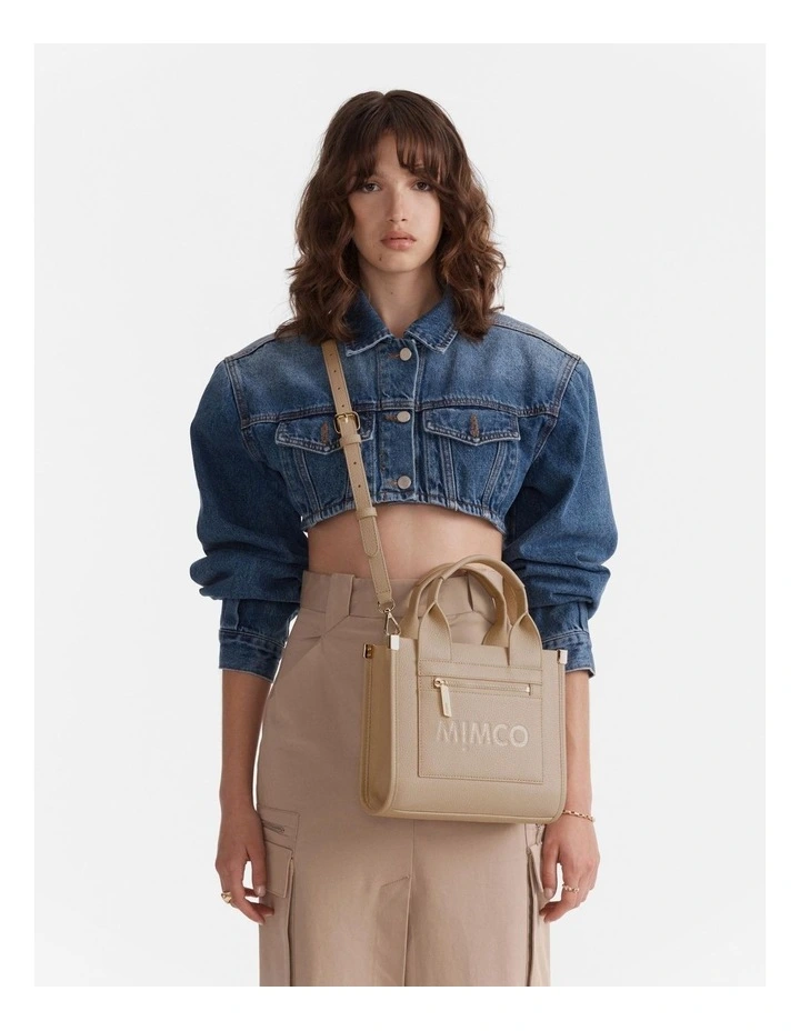 Patch Leather Mini Tote Bag in Waffle image 2