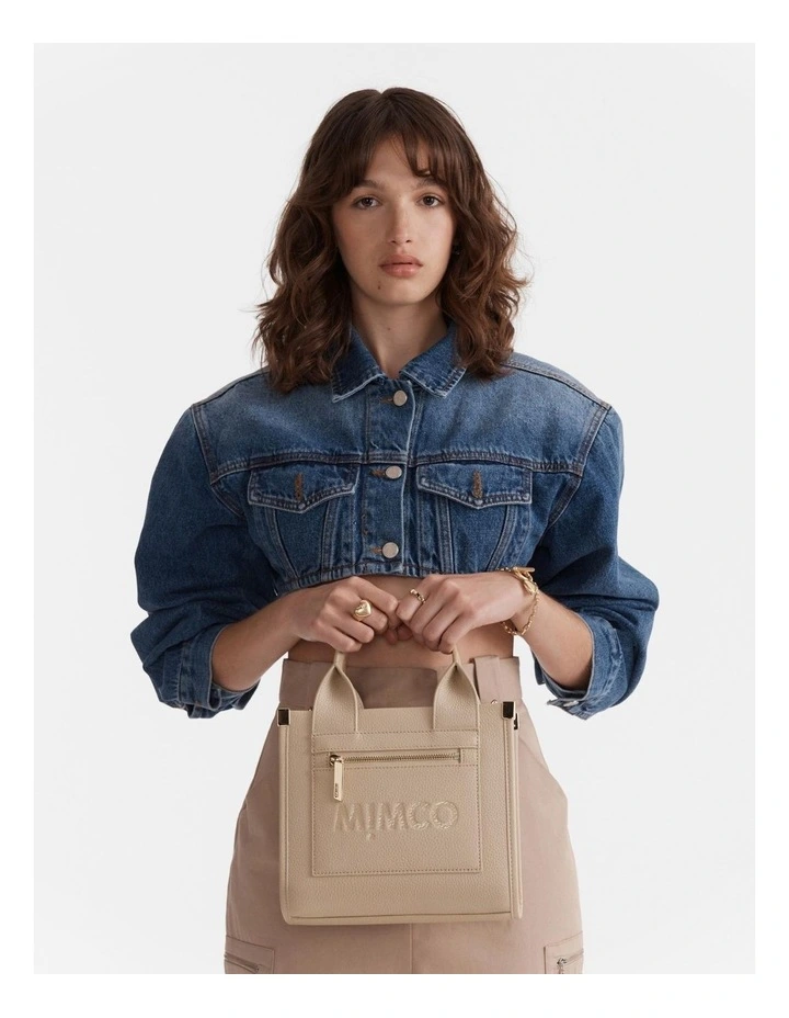 Patch Leather Mini Tote Bag in Waffle image 4