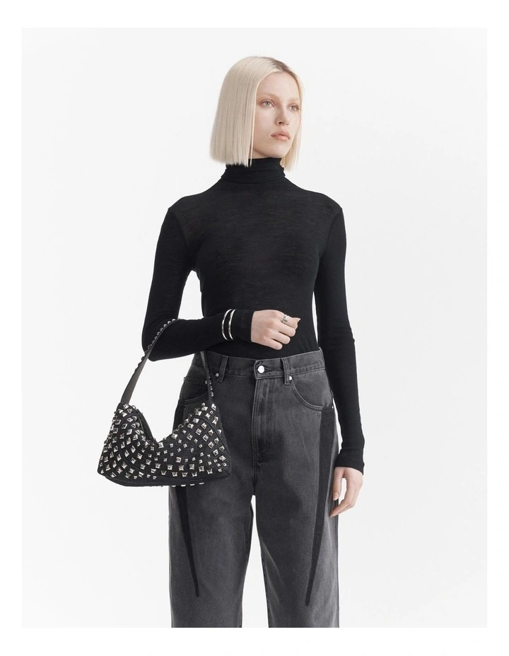 Solar Shoulder Bag in Black Denim image 4
