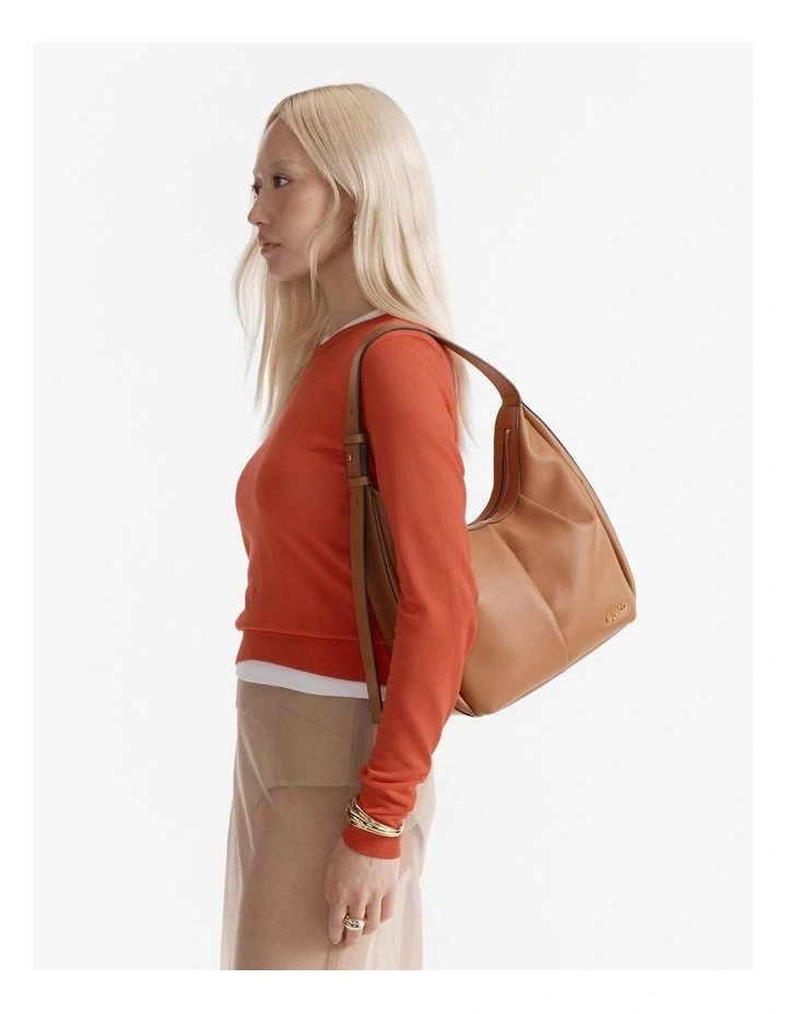 Donna Small Zip Hobo Bag in Tobacco image 2