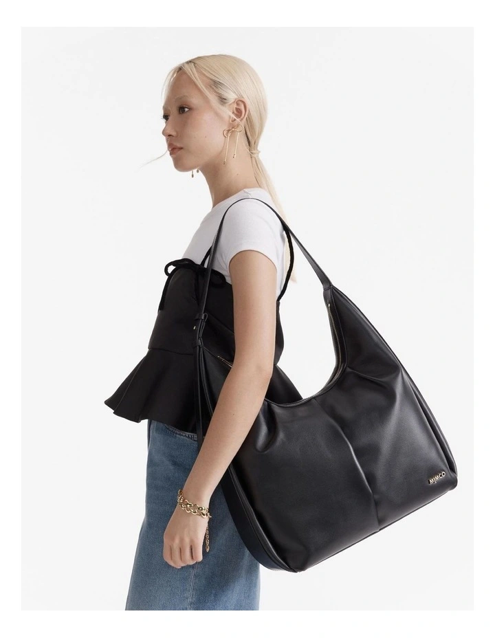 Donna Large Zip Hobo Bag in Black Light Gold image 2