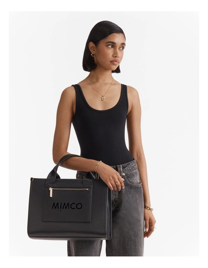 Patch Leather Tote Bag in Black image 2