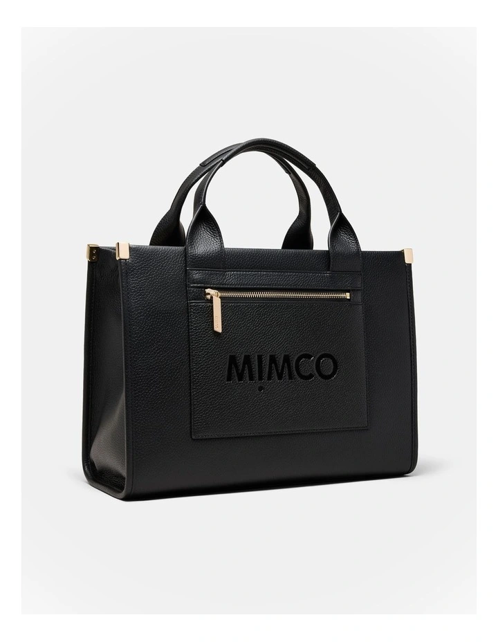 Patch Leather Tote Bag in Black image 3