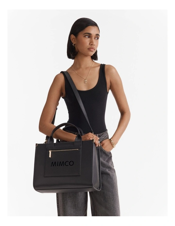 Patch Leather Tote Bag in Black image 4