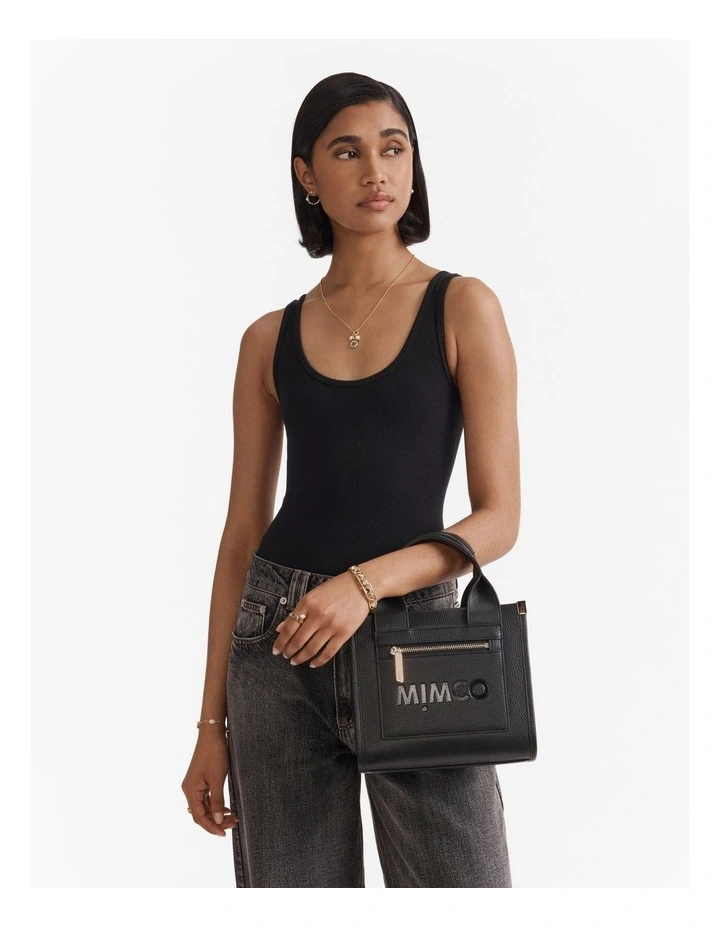 Patch Leather Mini Tote Bag in Black image 2