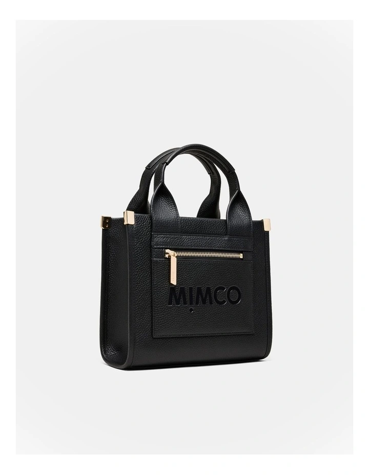 Patch Leather Mini Tote Bag in Black image 3