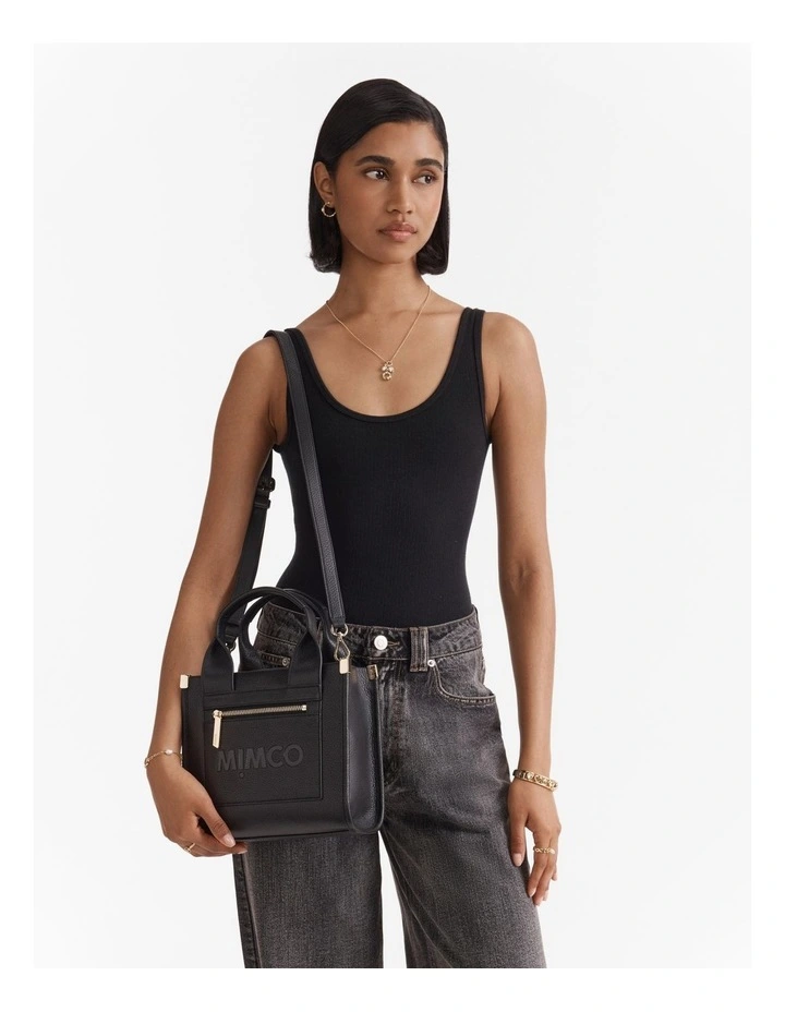 Patch Leather Mini Tote Bag in Black image 4