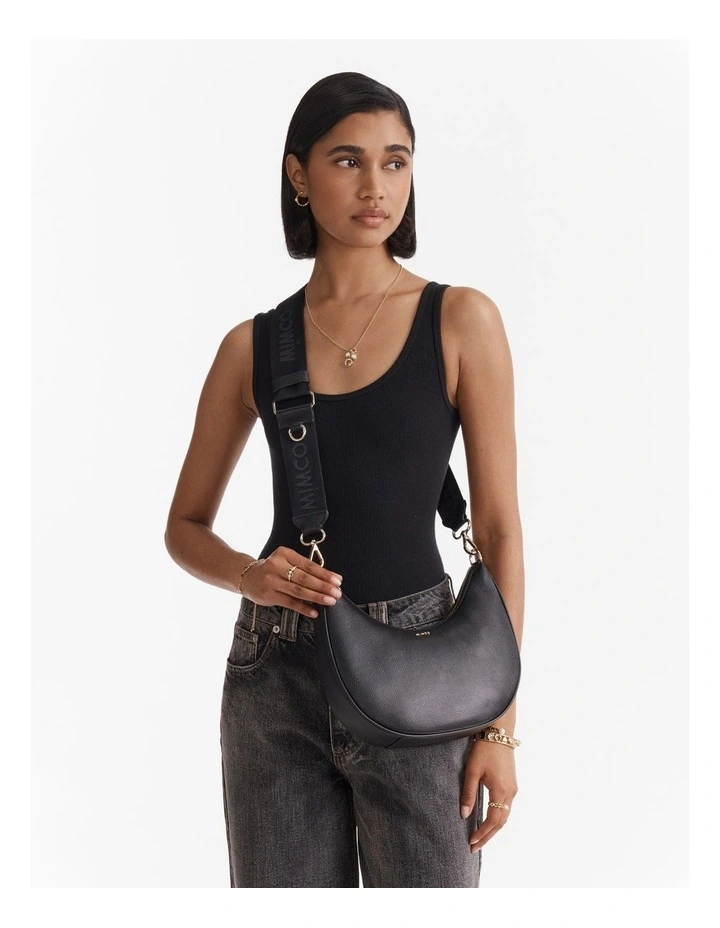 Classico Crescent Crossbody Bag in Black Light Gold image 2