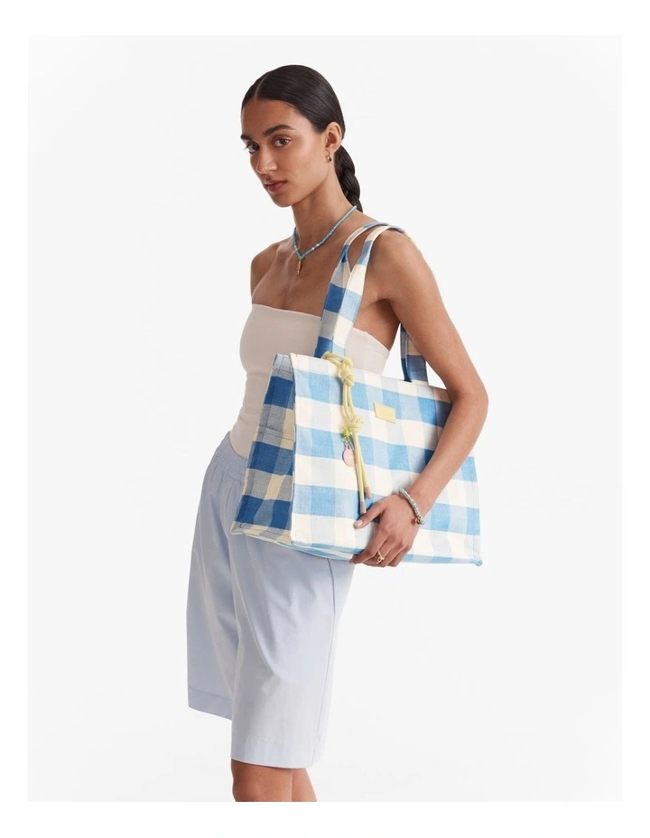 Lyra Tote Bag in Blue Check image 3
