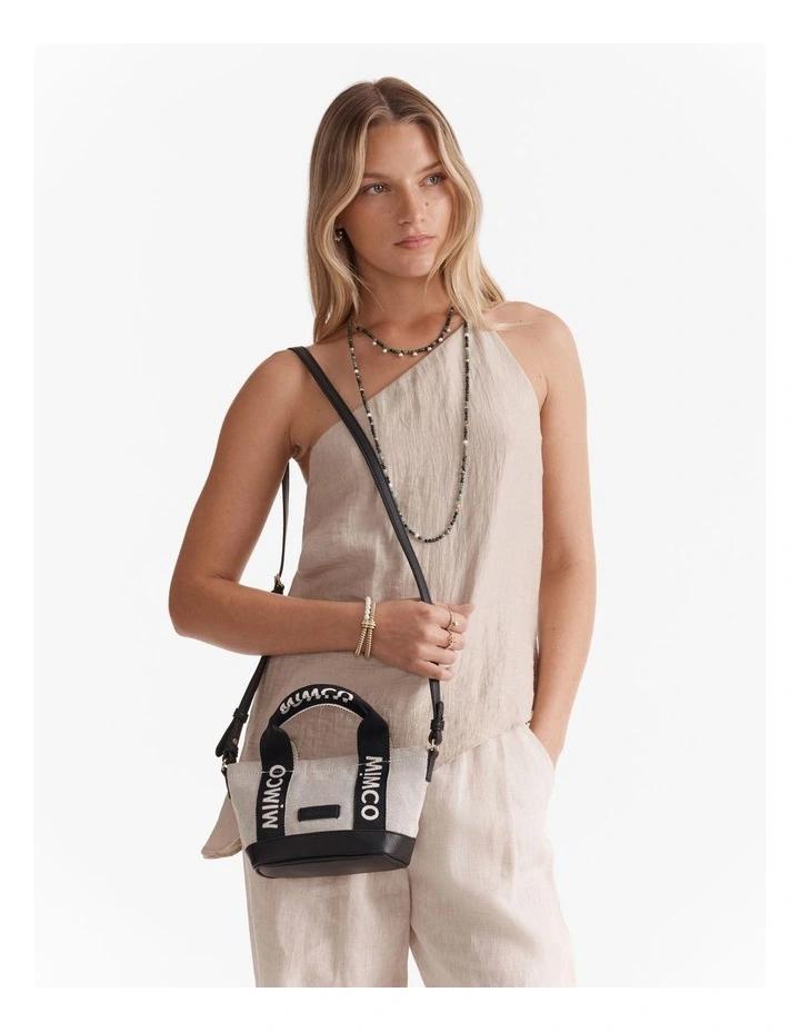 Mim Micro Tote Crossbody Bag in Black White image 5