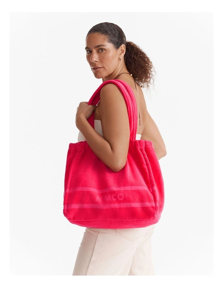 Crest Towelling Tote Bag in Flamingo image 2
