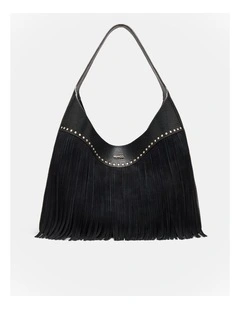 Rebel Fringe Hobo Bag in Black