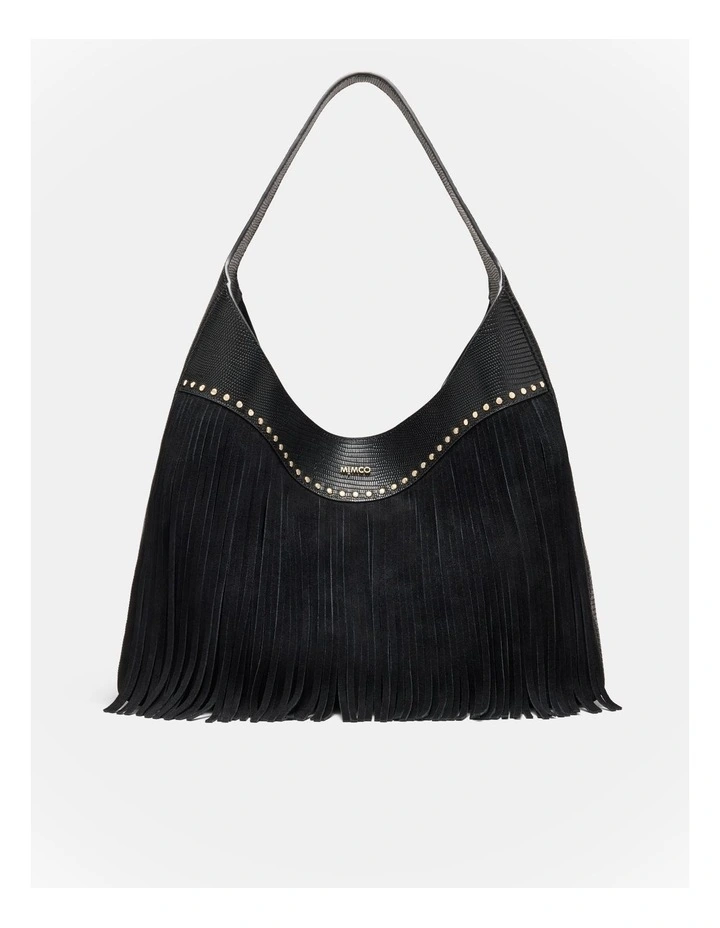 Rebel Fringe Hobo Bag in Black image 1