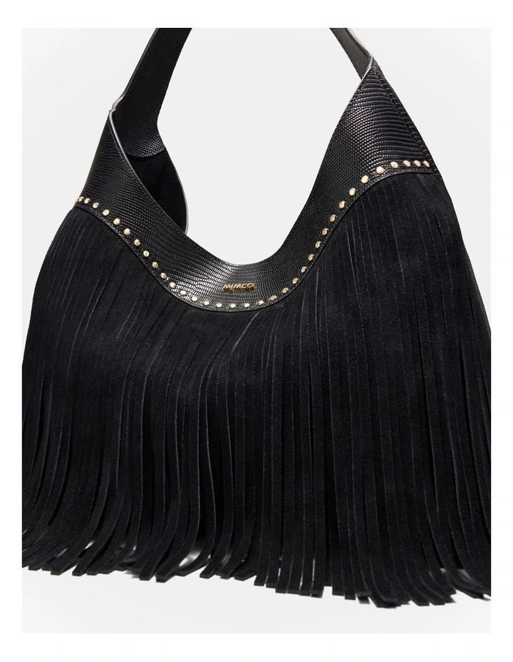 Rebel Fringe Hobo Bag in Black image 5