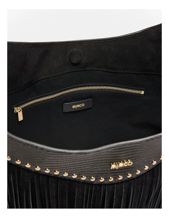 Rebel Fringe Hobo Bag in Black image 6