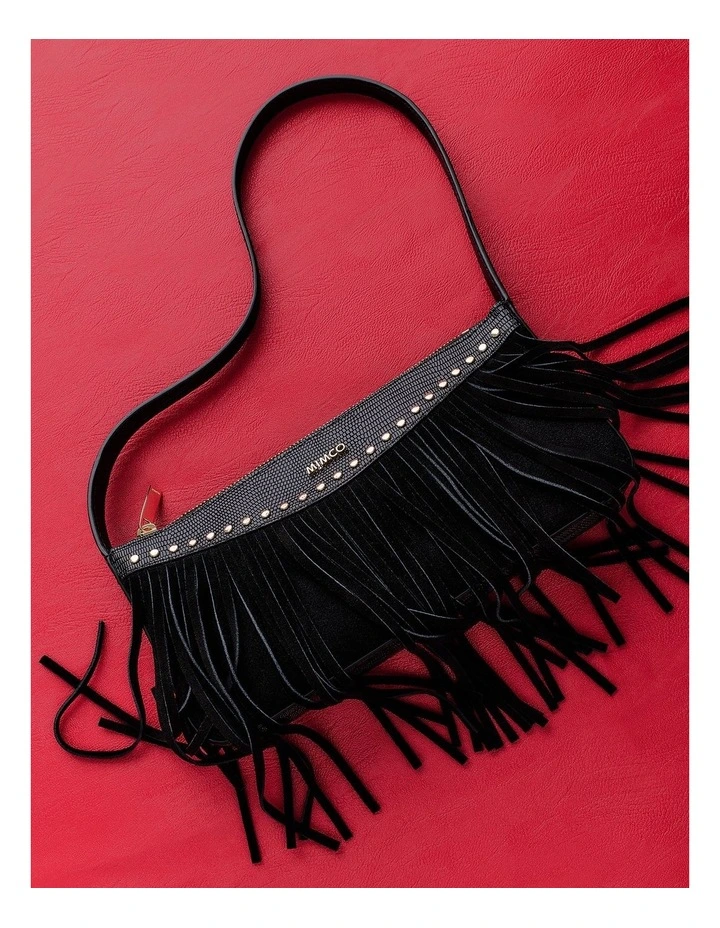 Rebel Fringe Shoulder Bag in Black image 2