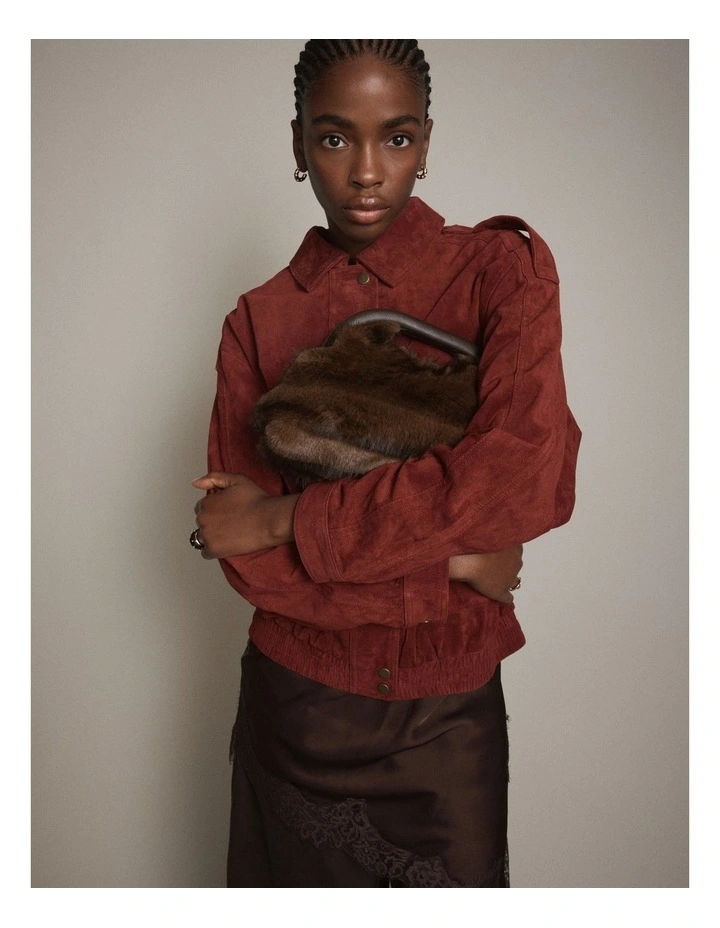 Faux Fur Frame Bag in Chocolate image 2