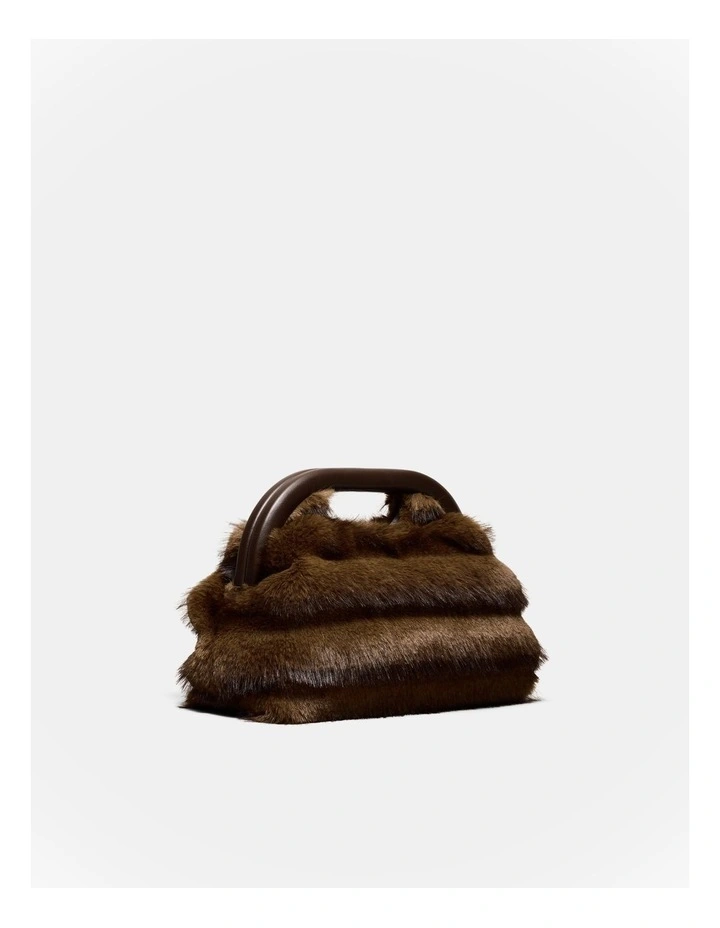 Faux Fur Frame Bag in Chocolate image 3