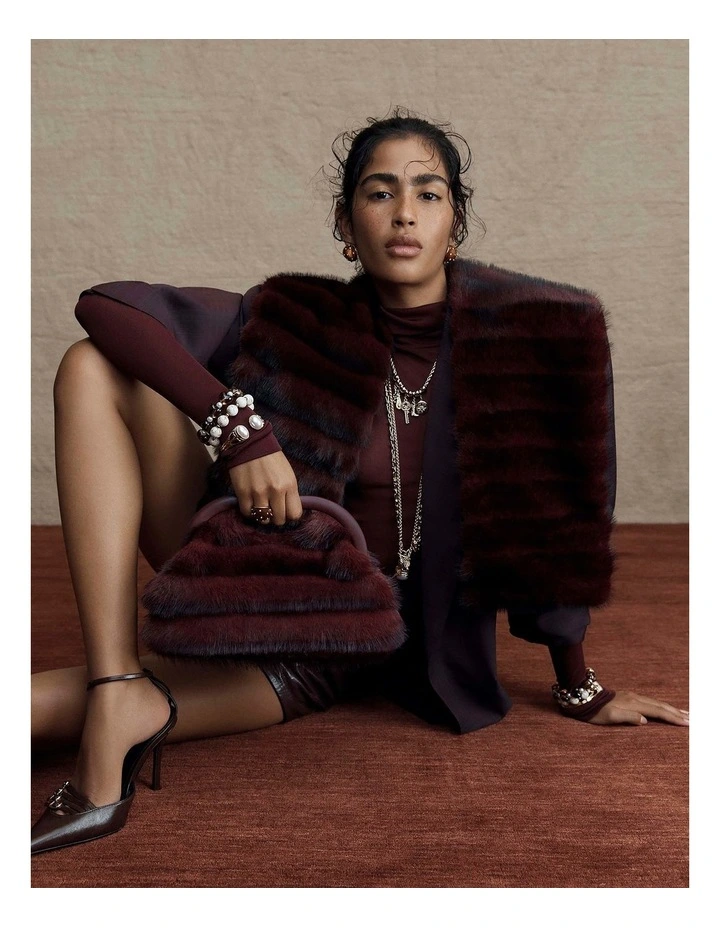 Faux Fur Frame Bag in Merlot image 2