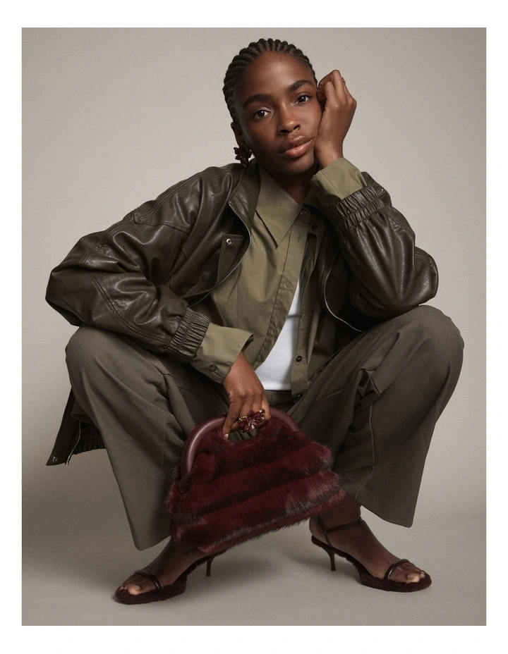 Faux Fur Frame Bag in Merlot image 4