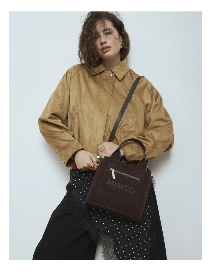 Patch Leather Mini Tote Bag in Chocolate image 2