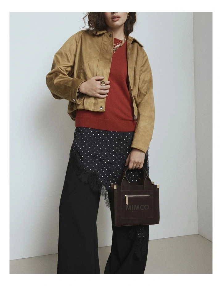 Patch Leather Mini Tote Bag in Chocolate image 4