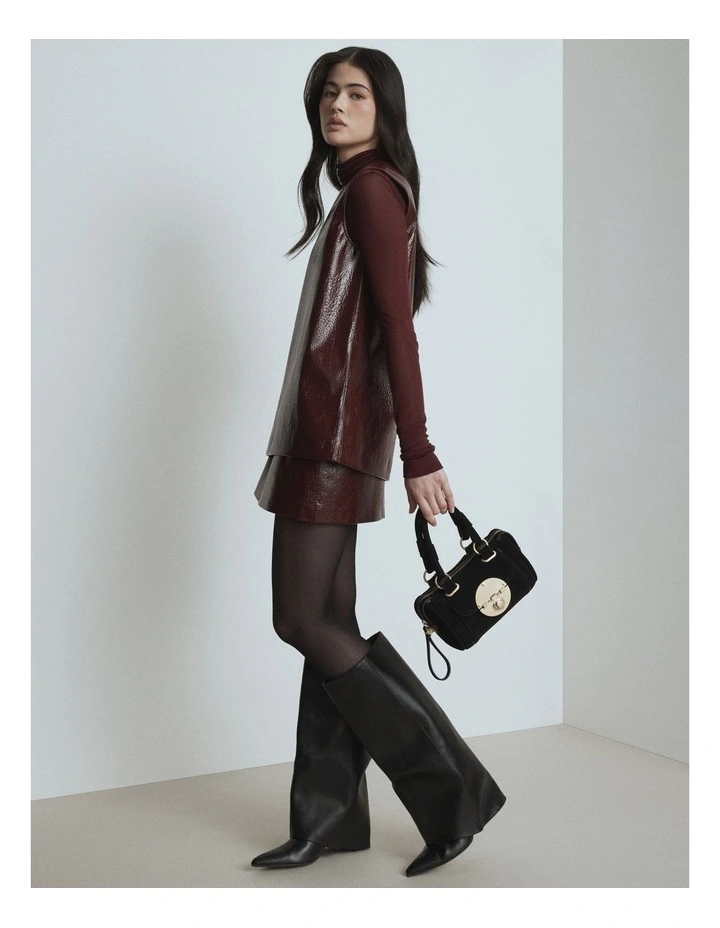 Turnlock Bowler Grab Crossbody Bag in Black image 2