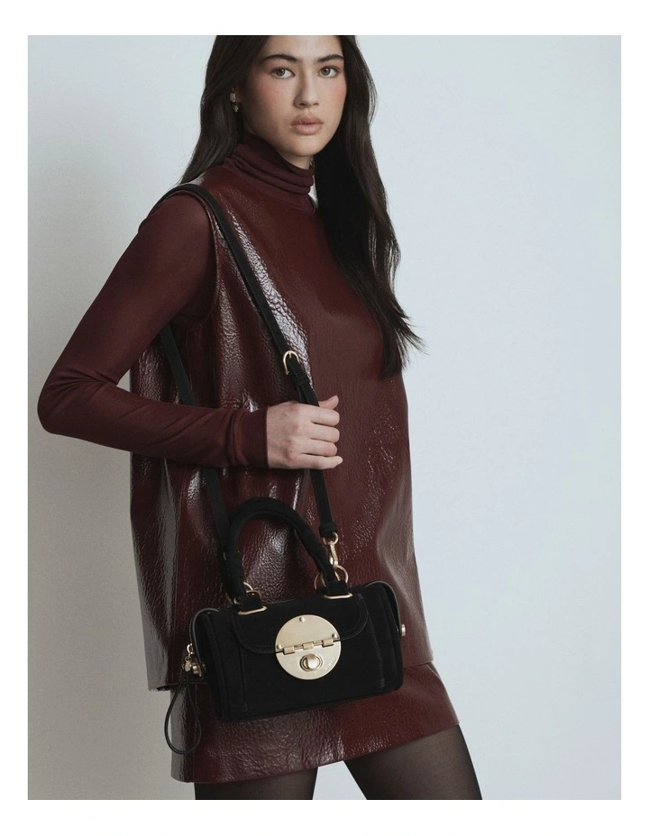 Turnlock Bowler Grab Crossbody Bag in Black image 4