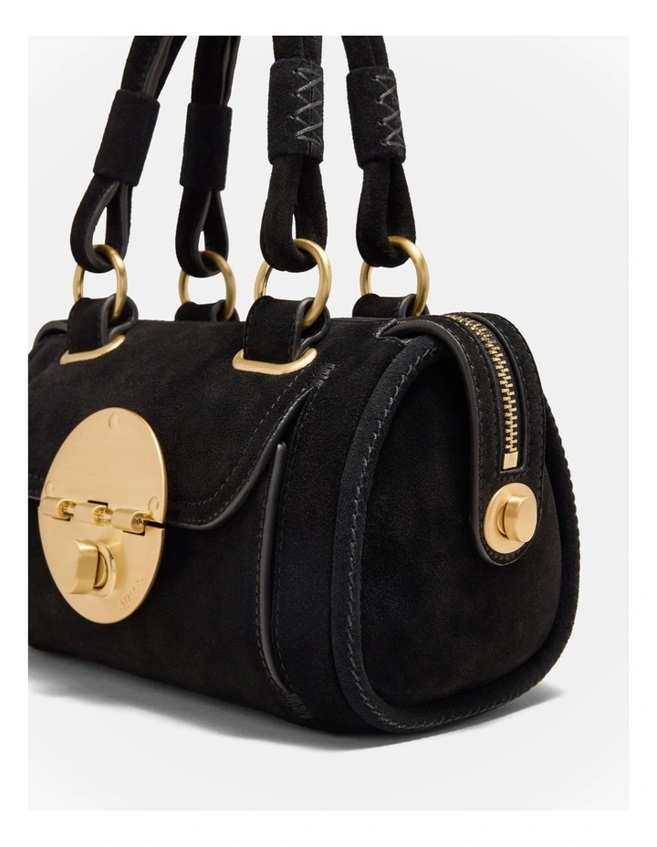 Turnlock Bowler Grab Crossbody Bag in Black image 6