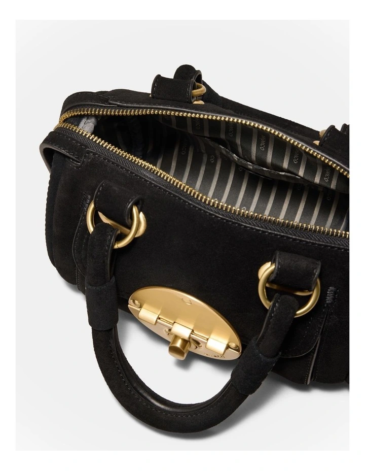 Turnlock Bowler Grab Crossbody Bag in Black image 7