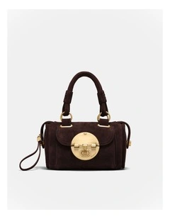 Turnlock Bowler Grab Crossbody Bag in Chocolate